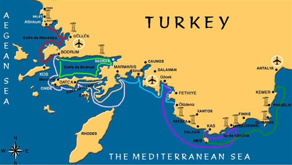 Typical crewed yacht charter Itineraries - Turkey